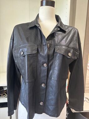 Truth Black Faux Leather Shirt Jacket